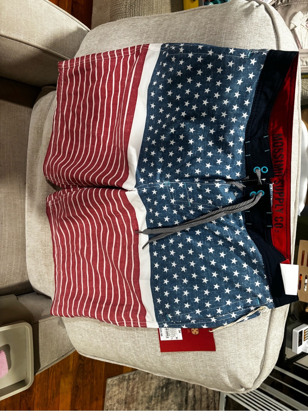 Mossimo Supply Co. Men's Red, White & Blue Star & Stripe Swim Shorts